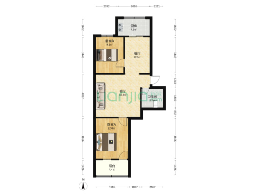 福建省榕城监狱警官宿舍 2室2厅1卫 72平方