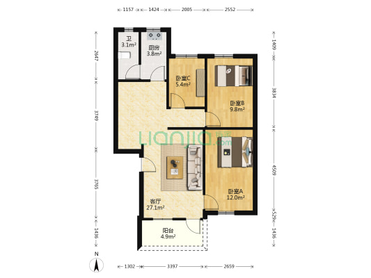 丽景城 3室1厅1卫 82平方