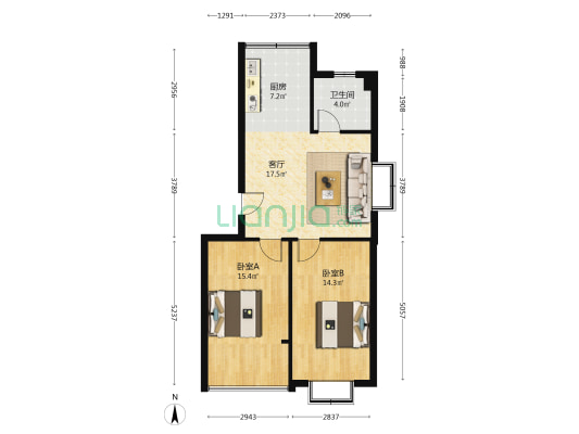 幸福里 2室1厅1卫 78平方
