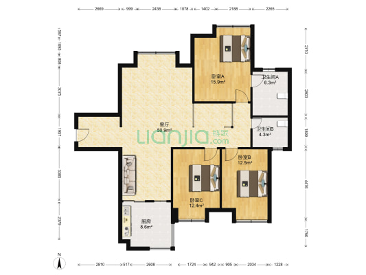 三利麓山城本草荟 3室1厅2卫 125平方