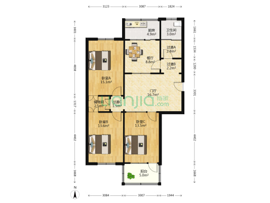 七里河路6-2号 3室1厅1卫 103平方