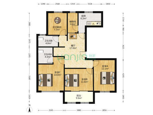 唐丰苑 4室1厅2卫 119平方