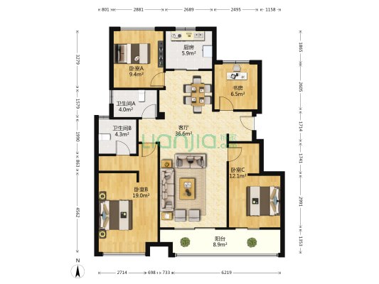 秋实宸悦居 4室1厅2卫 128平方