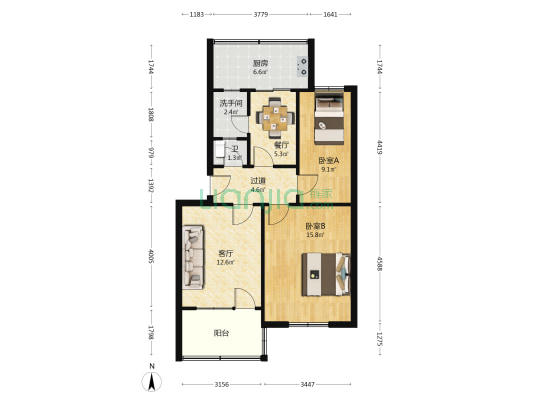 印刷厂楼 2室2厅2卫 68平方