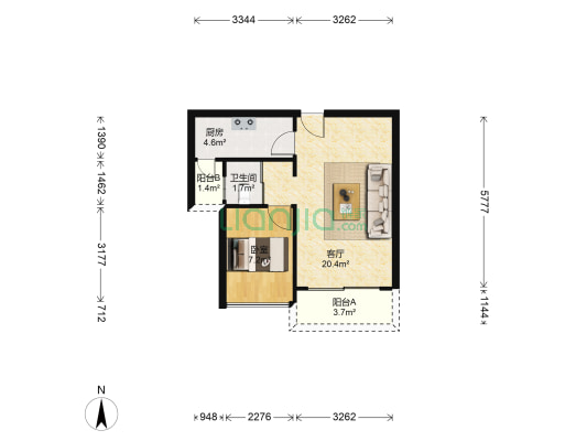 宝盛阳光家园 1室1厅1卫 57平方