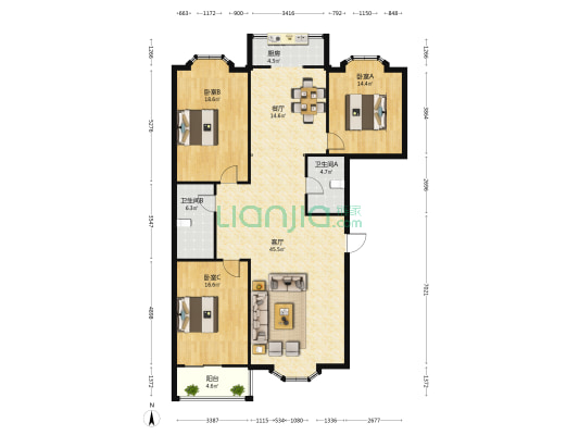 仁达锦苑 3室2厅2卫 168平方