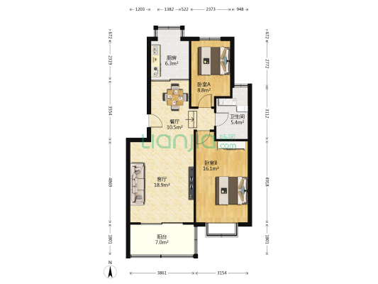 泉山小区北区 2室2厅1卫 93平方