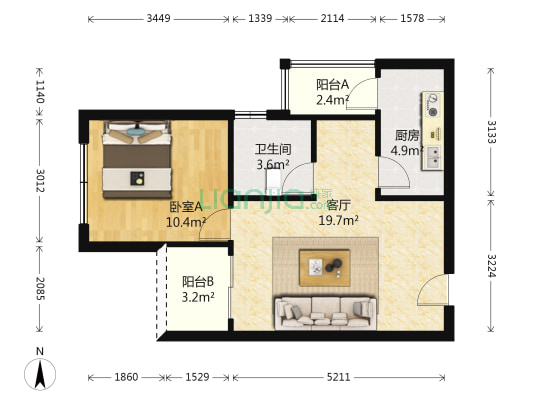鑫阳花园 1室1厅1卫 51平方