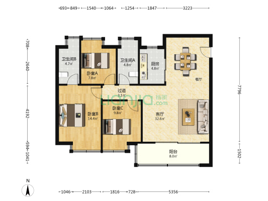 南门望府 3室1厅2卫 118平方