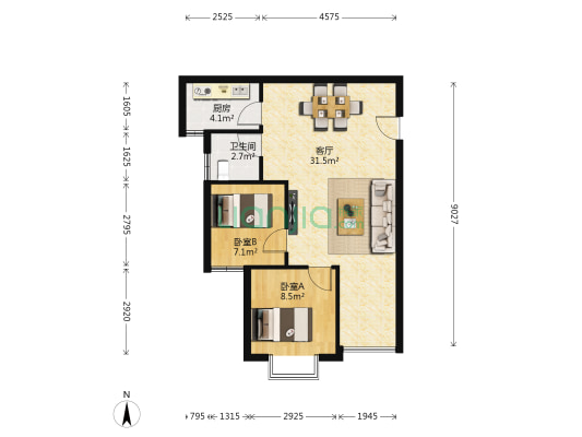 银通花园 2室1厅1卫 70平方