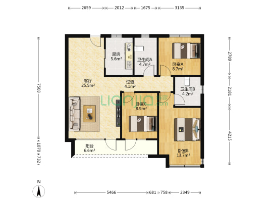 华发全运首府（厚和轩） 3室1厅2卫 114平方