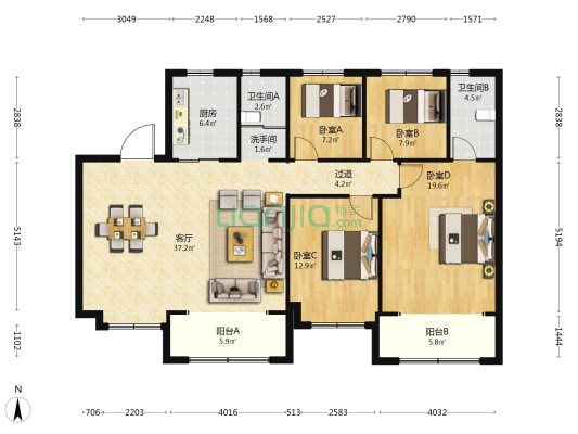 邯郸碧桂园美的东麟府 4室1厅3卫 158平方
