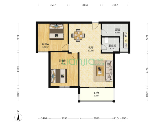 万博雅苑 2室1厅1卫 93平方