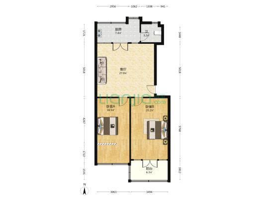 五三大道186号 2室1厅1卫 86平方