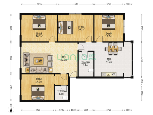 圣谕亭巷283号院 4室1厅2卫 146平方