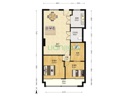 瓯江大厦 3室1厅1卫 126平方