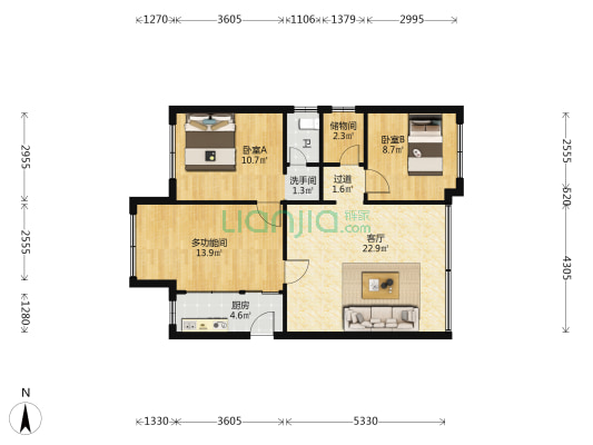 联艺新居 3室1厅2卫 89平方