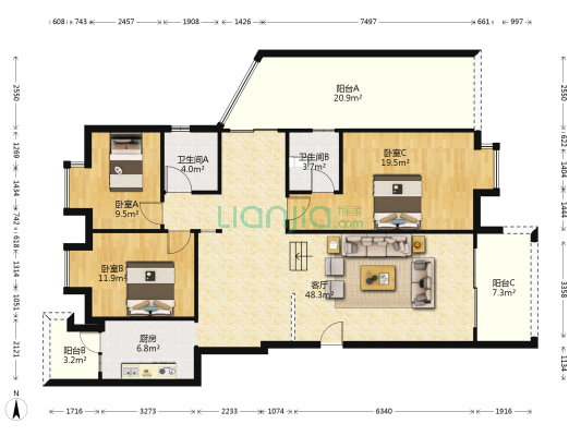 裕丰豪庭 3室1厅2卫 163平方