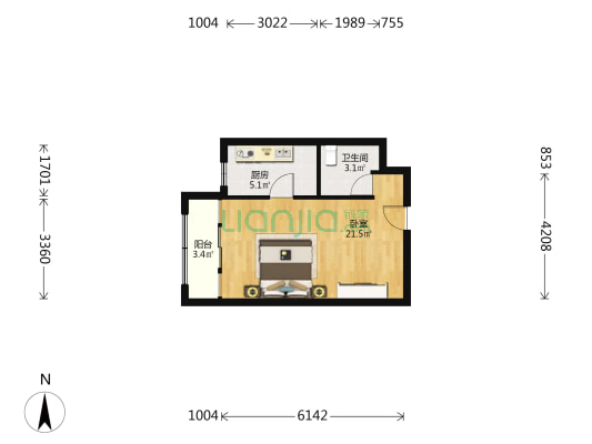 晓月中路20号院 1室0厅1卫 51平方