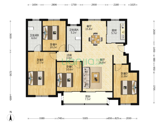 卓越华禧铭苑西区 4室2厅2卫 128平方