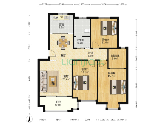 文锦佳苑 3室1厅1卫 109平方