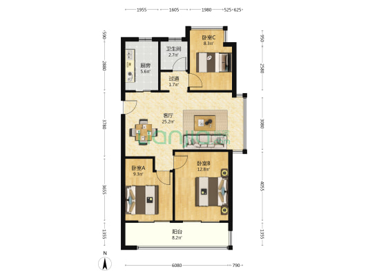 万科青藤公园 3室1厅1卫 97平方