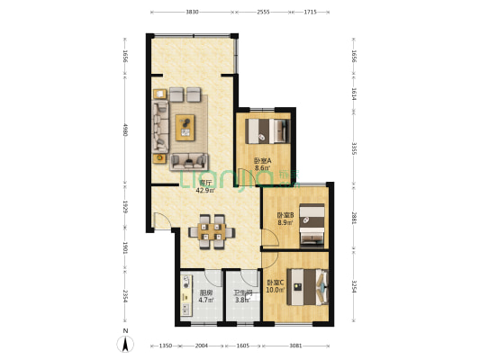 正德街14号 3室1厅1卫 93平方