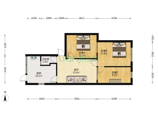 黄河路111号 3室1厅1卫 48平方
