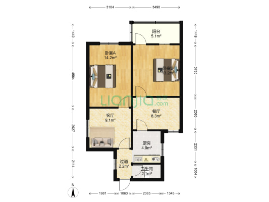 解放路35号 2室2厅1卫 58平方
