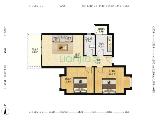 河滨森邻D区 2室1厅1卫 84平方