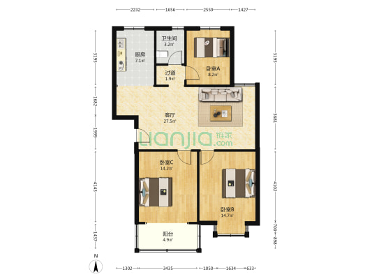 金水湾佳苑 3室1厅1卫 97平方