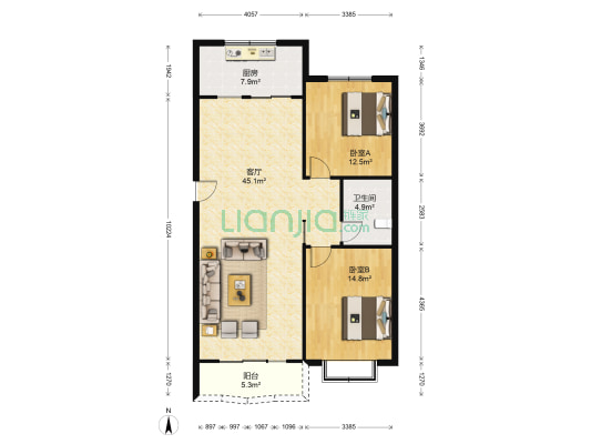 即发阳光城 2室1厅1卫 105平方