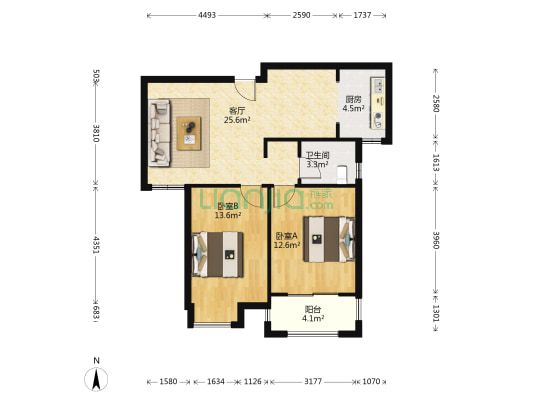 和谐花园 2室1厅1卫 84平方