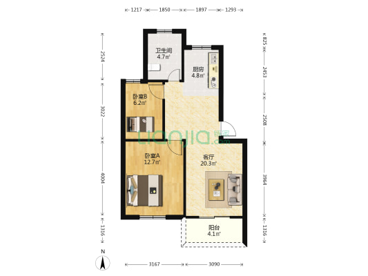 兰香园 2室1厅1卫 66平方