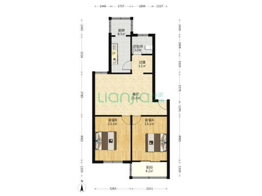 岳枫园 2室1厅1卫 83平方