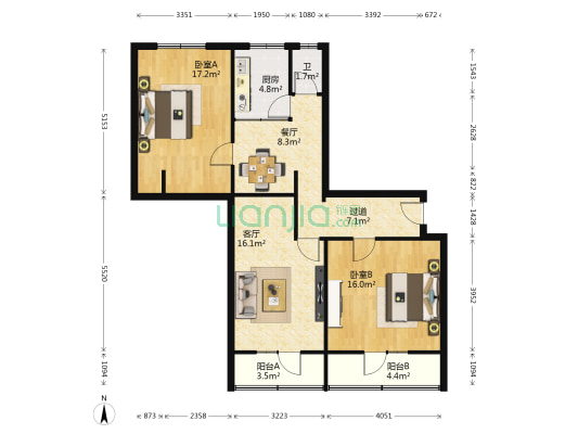 冶金设计院家属楼 2室2厅1卫 93平方