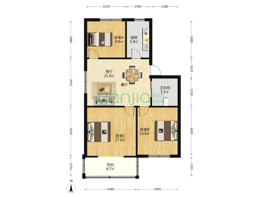西林寺东区 3室1厅1卫 91平方