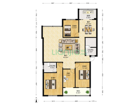 泰康园 4室2厅2卫 139平方
