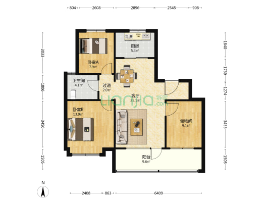 保利开投徕卡公园西区 2室1厅1卫 105平方
