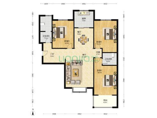 北槐春天 3室2厅2卫 160平方