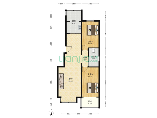 新华北里分区楼 2室1厅1卫 101平方