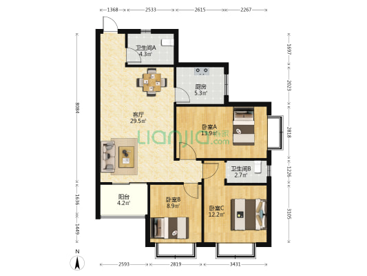 陸軍工程大学军械士官学校 3室1厅2卫 103平方
