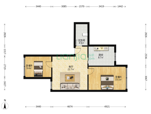 东山巷3号 2室1厅1卫 78平方