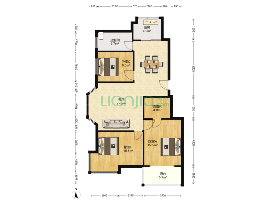 慧谷阳光花园 3室1厅1卫 128平方