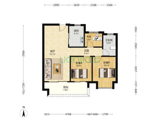 晴空苑 3室1厅1卫 85平方