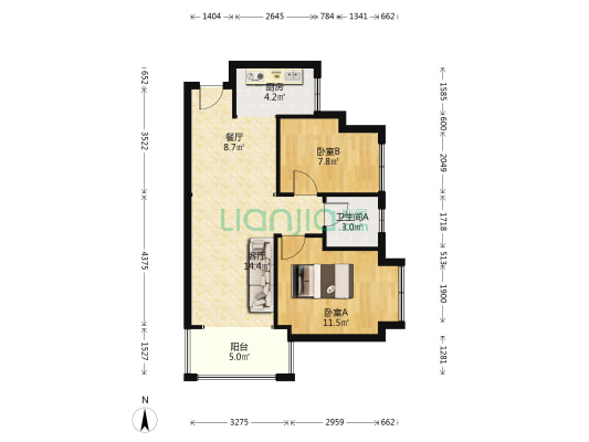 翰林世家 2室2厅1卫 64平方