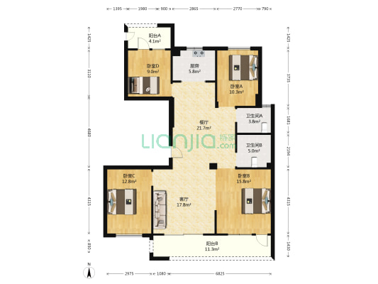 立体城悦江台 4室2厅2卫 135平方