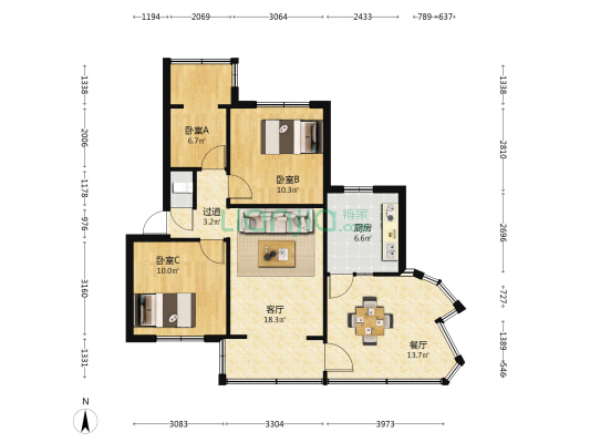 北仓坡9号 3室2厅1卫 50平方