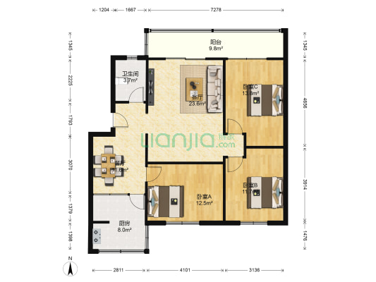 龙泉北干道派出所宿舍 3室2厅1卫 109平方