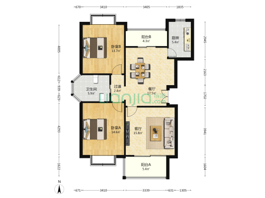 通田商住楼 2室2厅1卫 106平方